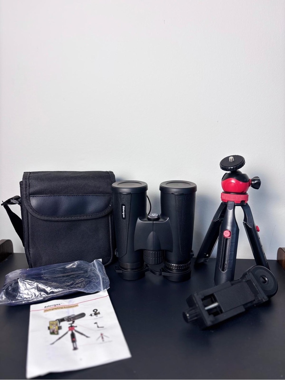 Unbranded Black Binoculars with Red Mini Tripod Bundle
